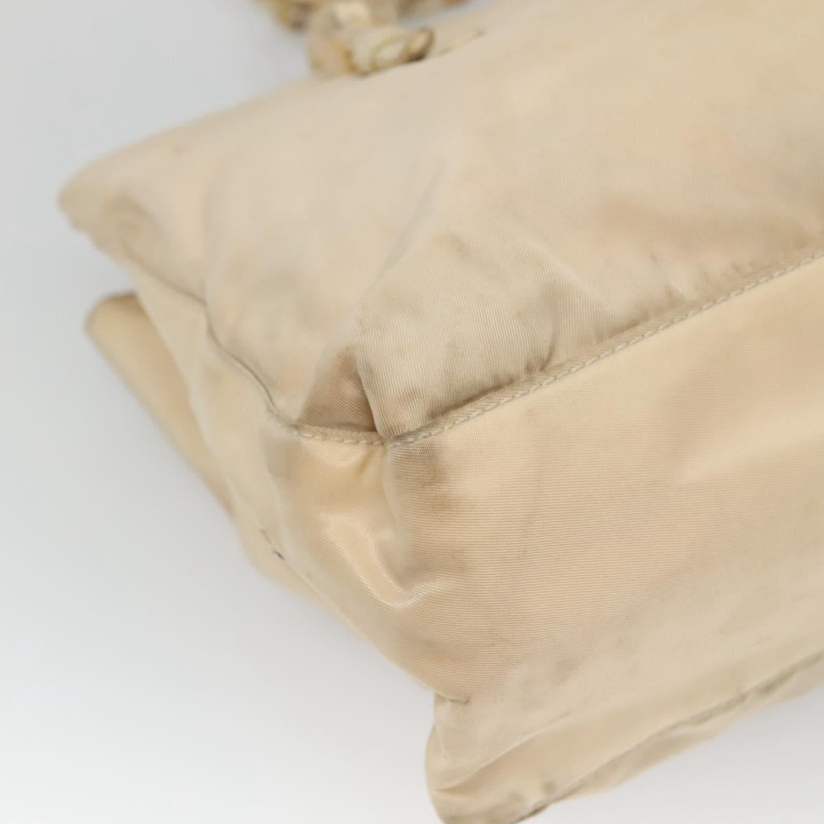 PRADA Chain Shoulder Bag Nylon Beige Silver Auth bs26049