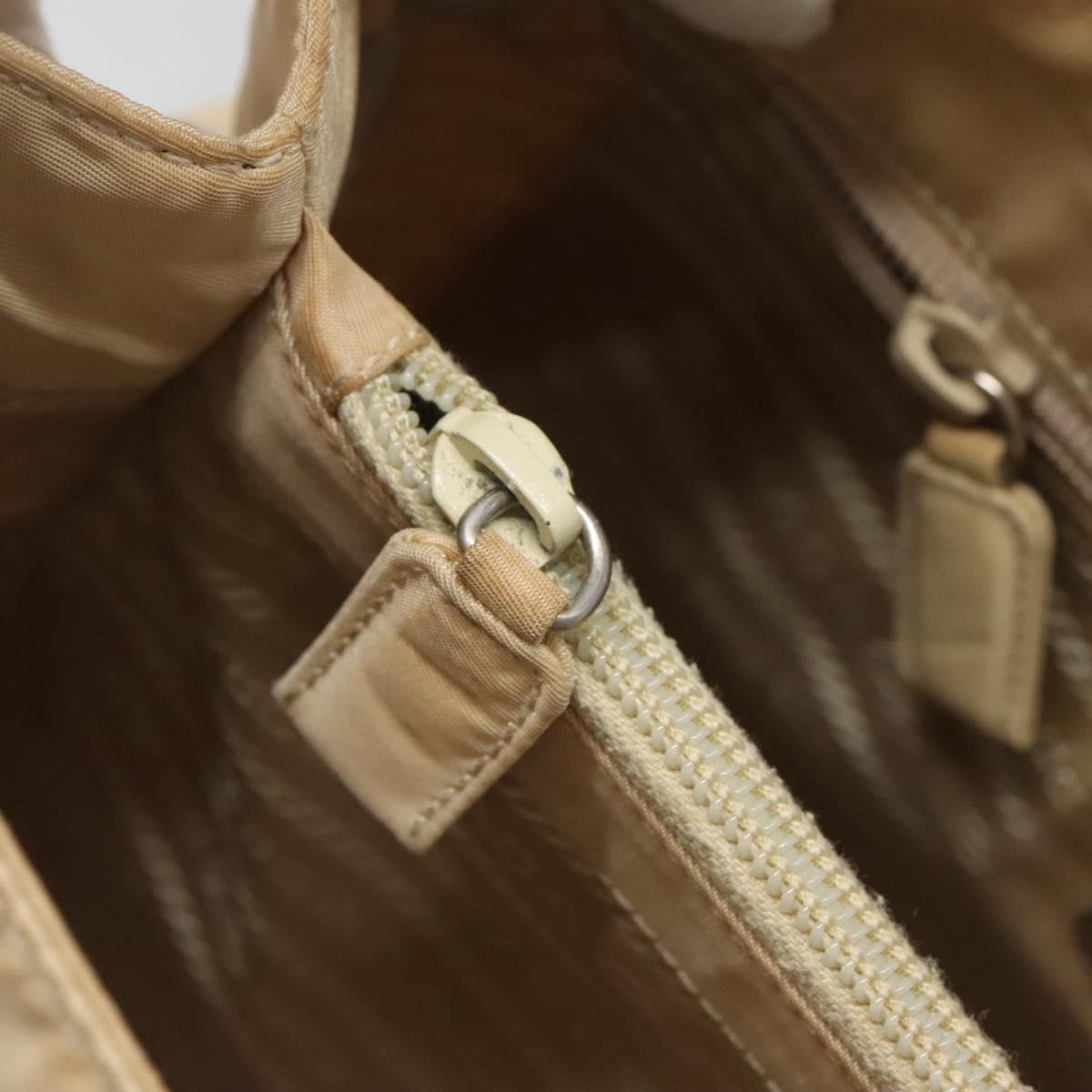 PRADA Chain Shoulder Bag Nylon Beige Silver Auth bs26049