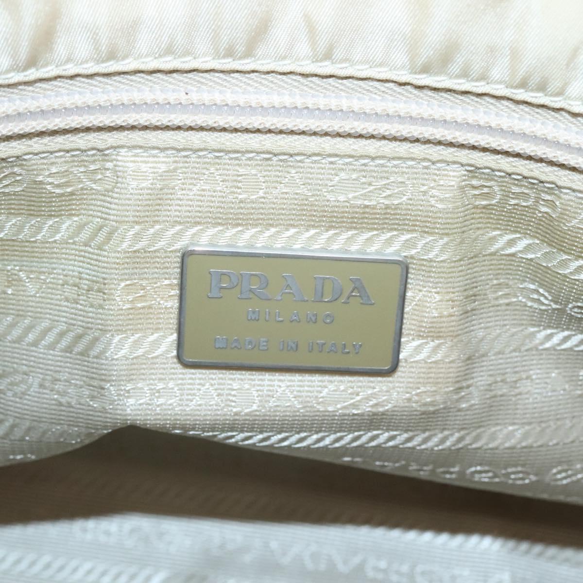 PRADA Chain Shoulder Bag Nylon Beige Silver Auth bs26049
