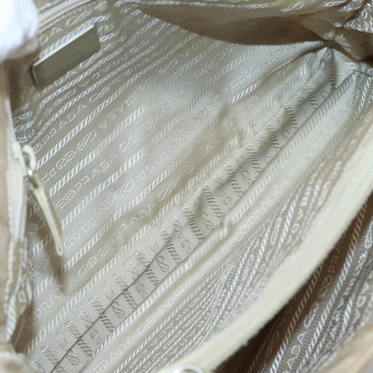 PRADA Chain Shoulder Bag Nylon Beige Silver Auth bs26049