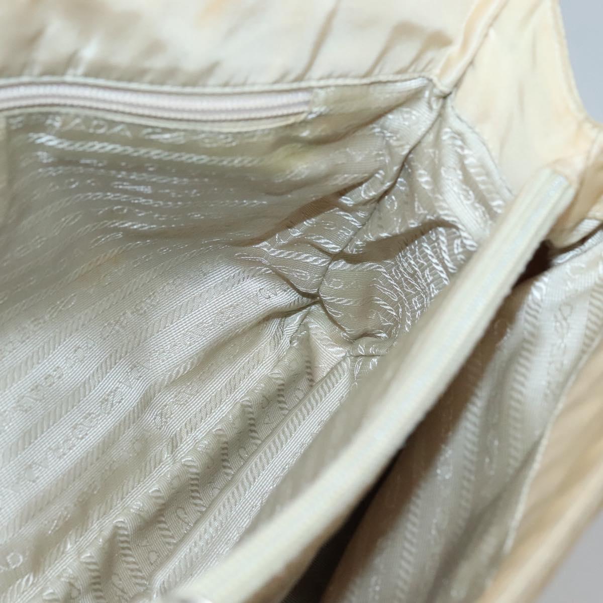 PRADA Chain Shoulder Bag Nylon Beige Silver Auth bs26049