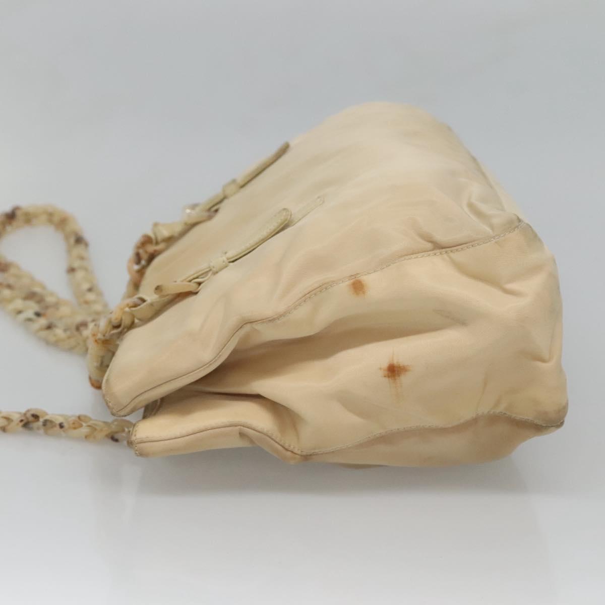PRADA Chain Shoulder Bag Nylon Beige Silver Auth bs26049
