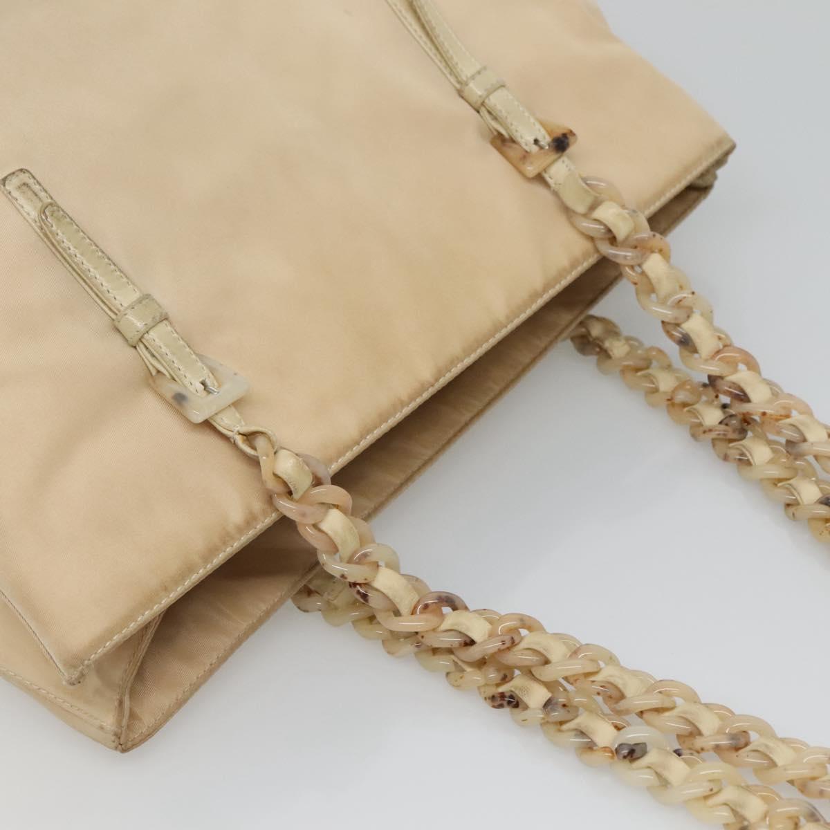 PRADA Chain Shoulder Bag Nylon Beige Silver Auth bs26049