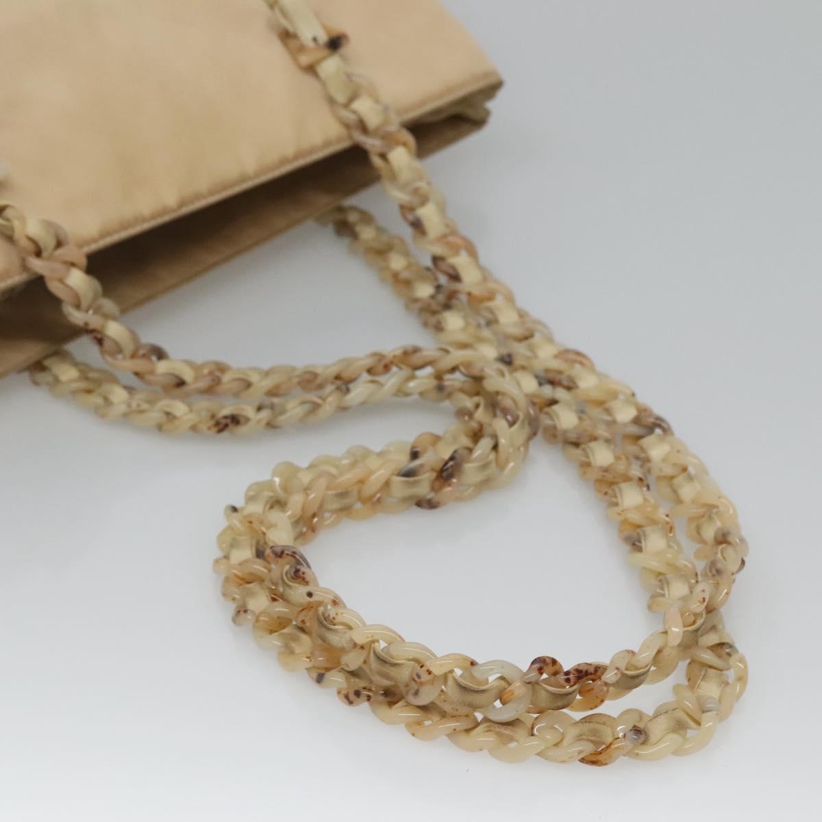 PRADA Chain Shoulder Bag Nylon Beige Silver Auth bs26049