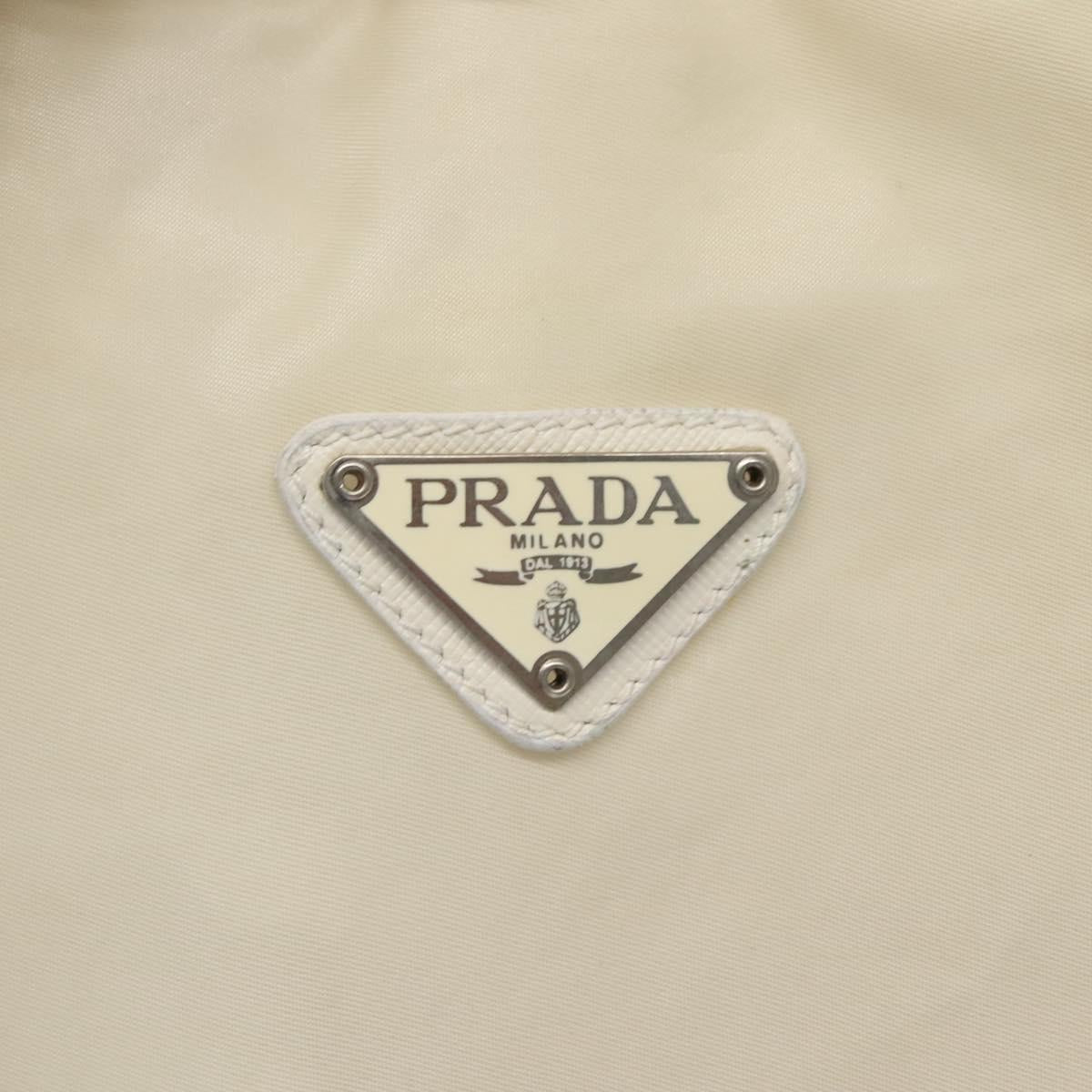 PRADA Tote Bag Nylon Cream Silver Auth bs26062