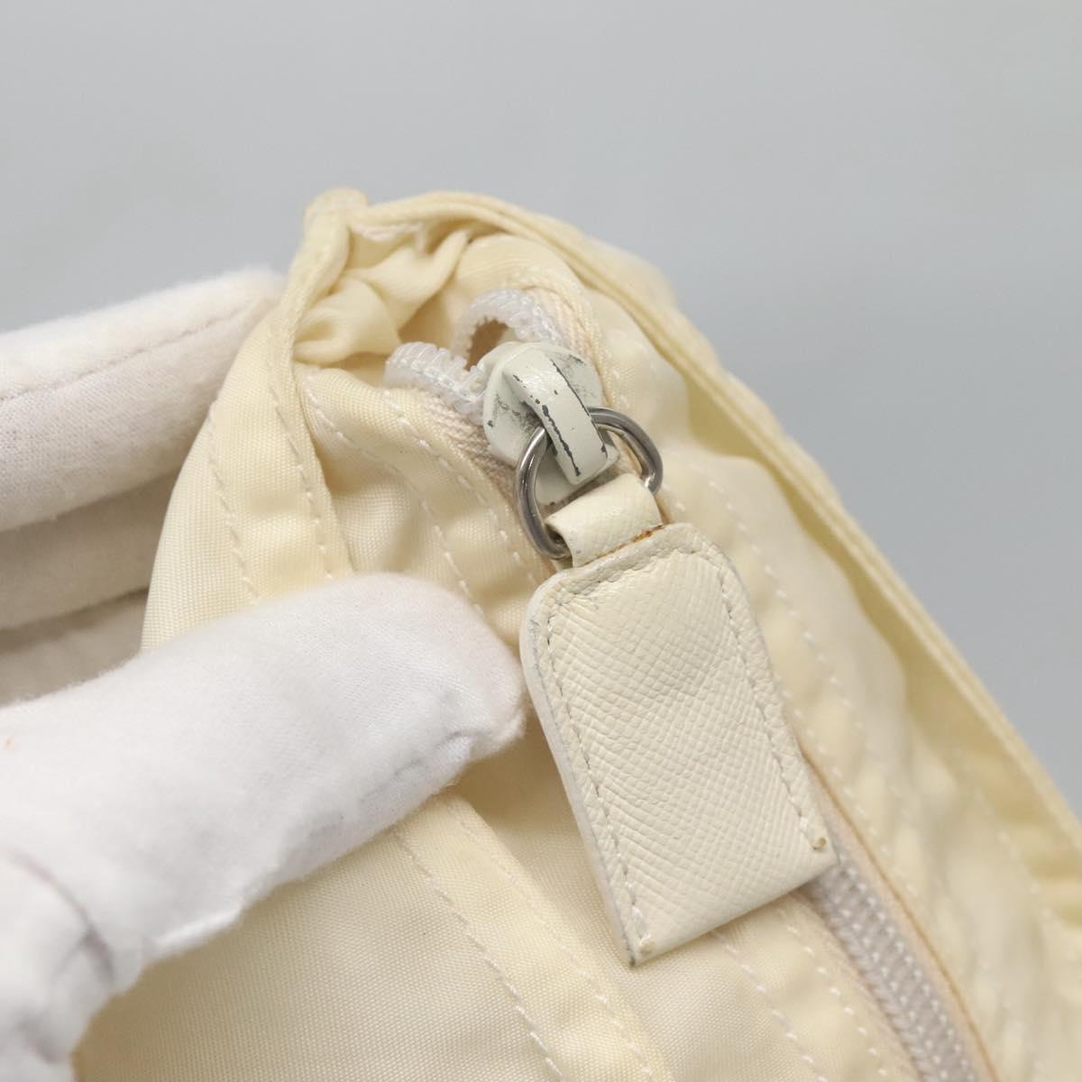 PRADA Tote Bag Nylon Cream Silver Auth bs26062