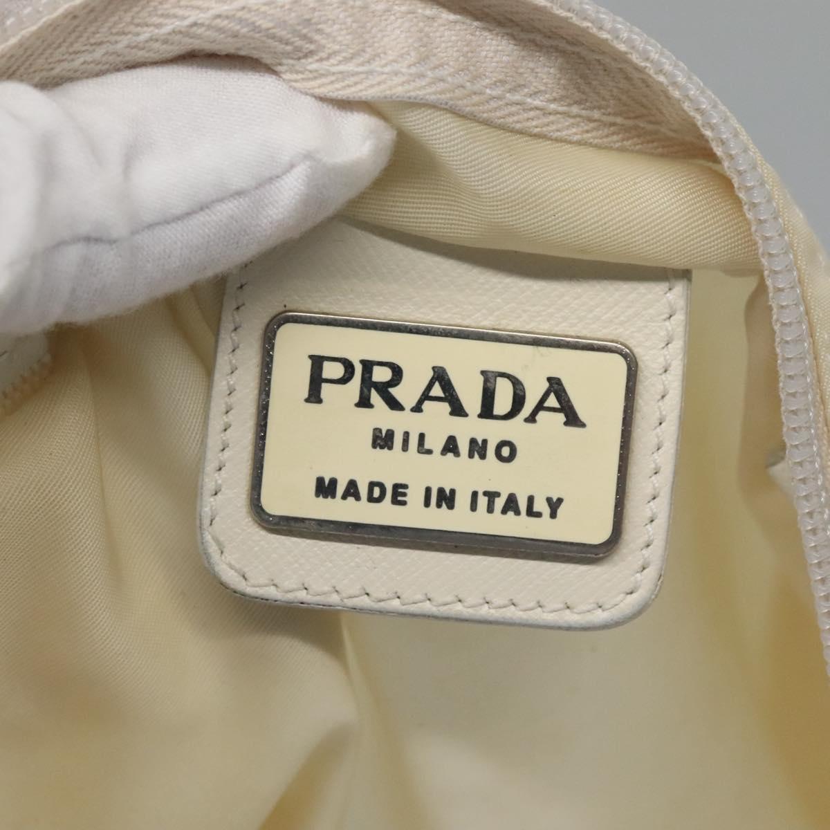 PRADA Tote Bag Nylon Cream Silver Auth bs26062