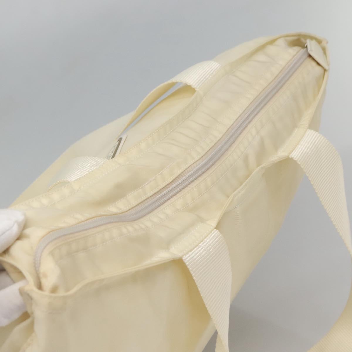 PRADA Tote Bag Nylon Cream Silver Auth bs26062
