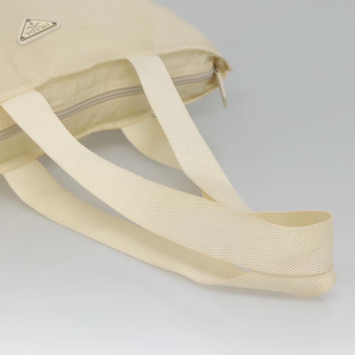 PRADA Tote Bag Nylon Cream Silver Auth bs26062