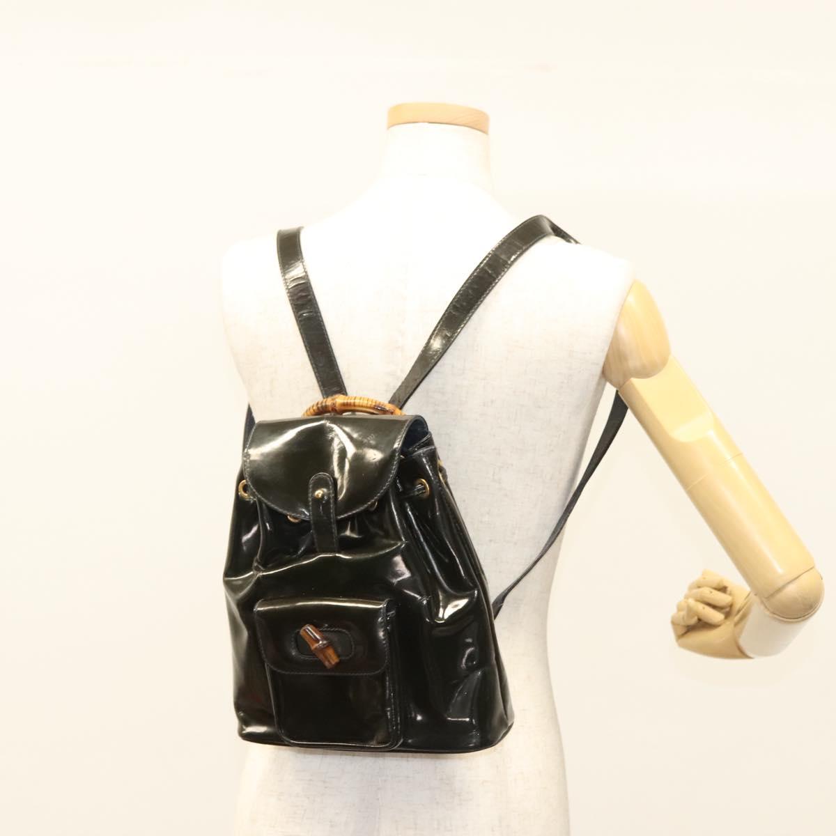 GUCCI Bamboo Backpack Enamel Navy Gold 003 2058 0030 Auth bs26080