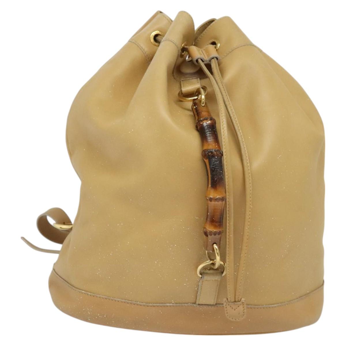 GUCCI Bamboo Backpack Leather Beige Gold 003 2855 0043 0 Auth bs26085