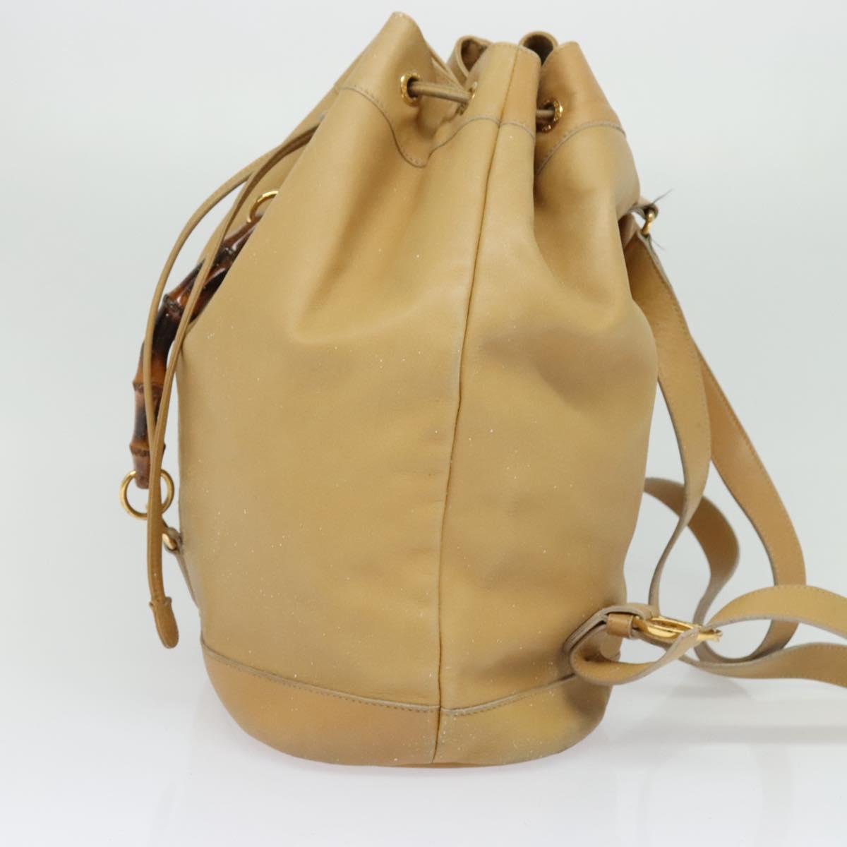 GUCCI Bamboo Backpack Leather Beige Gold 003 2855 0043 0 Auth bs26085