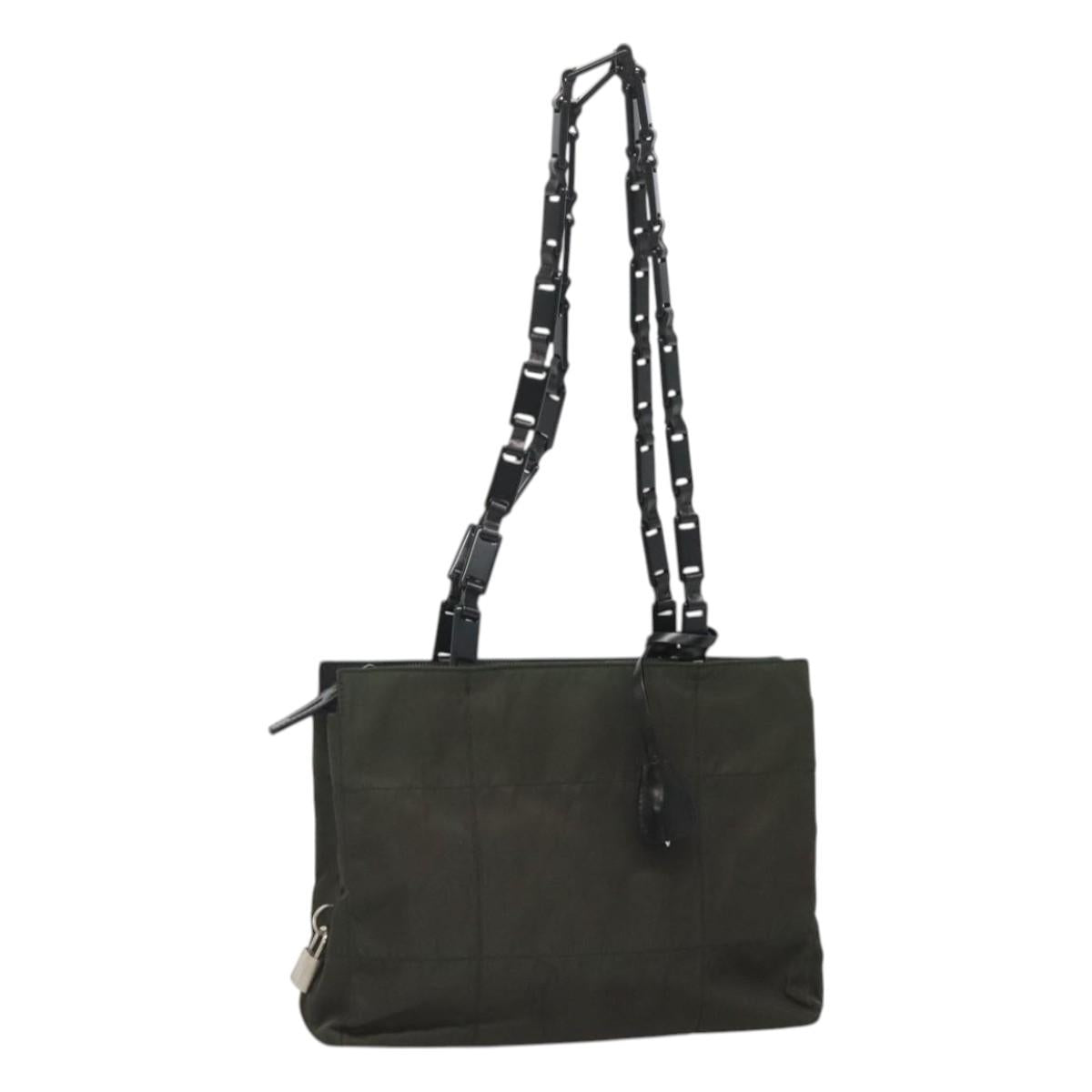 PRADA Tote Bag Nylon Green Silver Auth bs26087