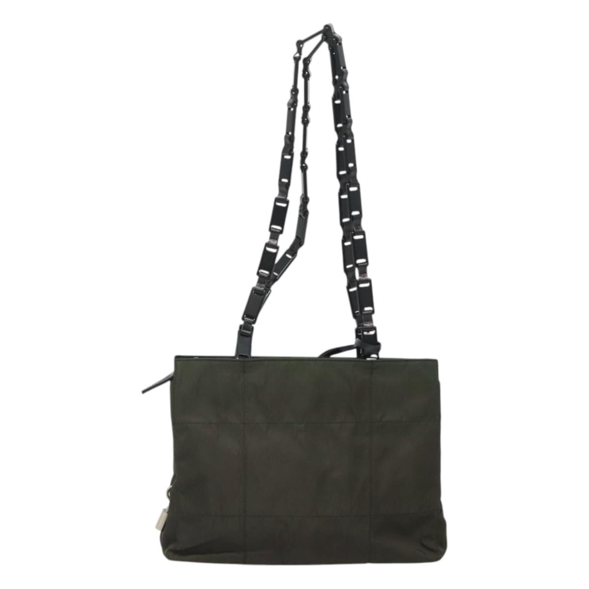 PRADA Tote Bag Nylon Green Silver Auth bs26087