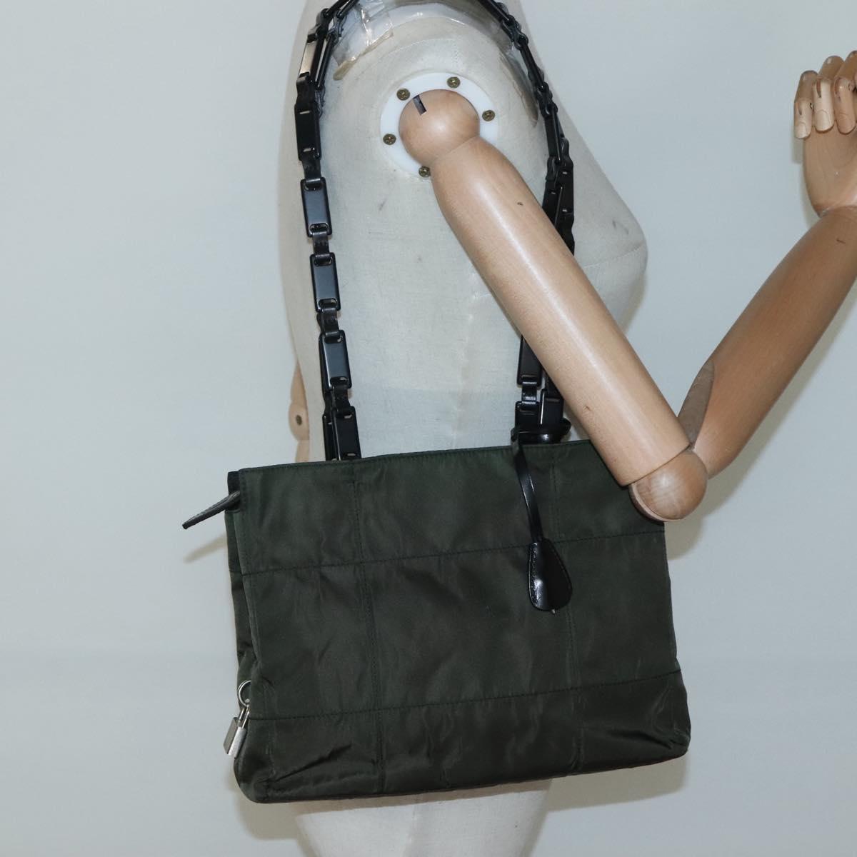 PRADA Tote Bag Nylon Green Silver Auth bs26087