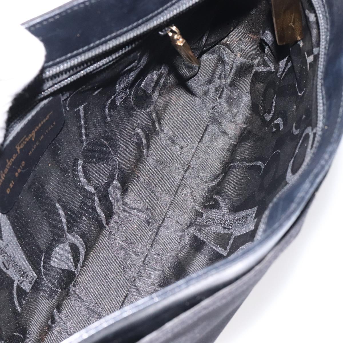 Salvatore Ferragamo Shoulder Bag Canvas Black Gold Auth bs26089