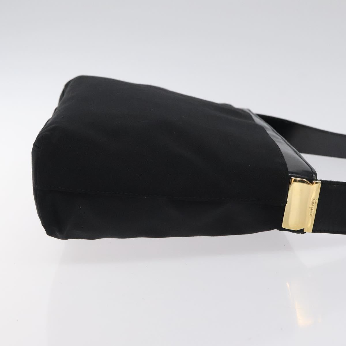 Salvatore Ferragamo Shoulder Bag Canvas Black Gold Auth bs26089