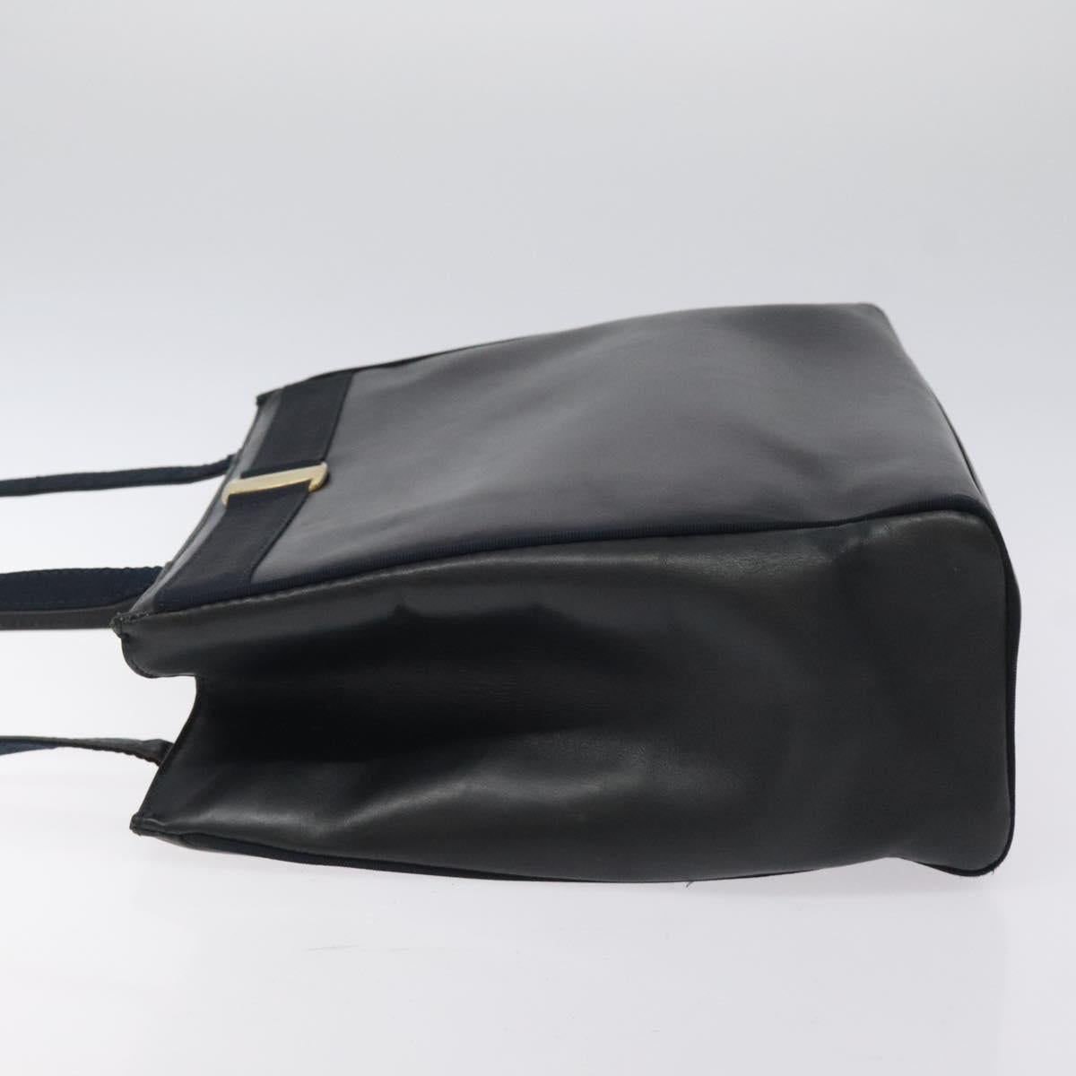 Salvatore Ferragamo Vala Tote Bag Leather Navy Gold Auth bs26090