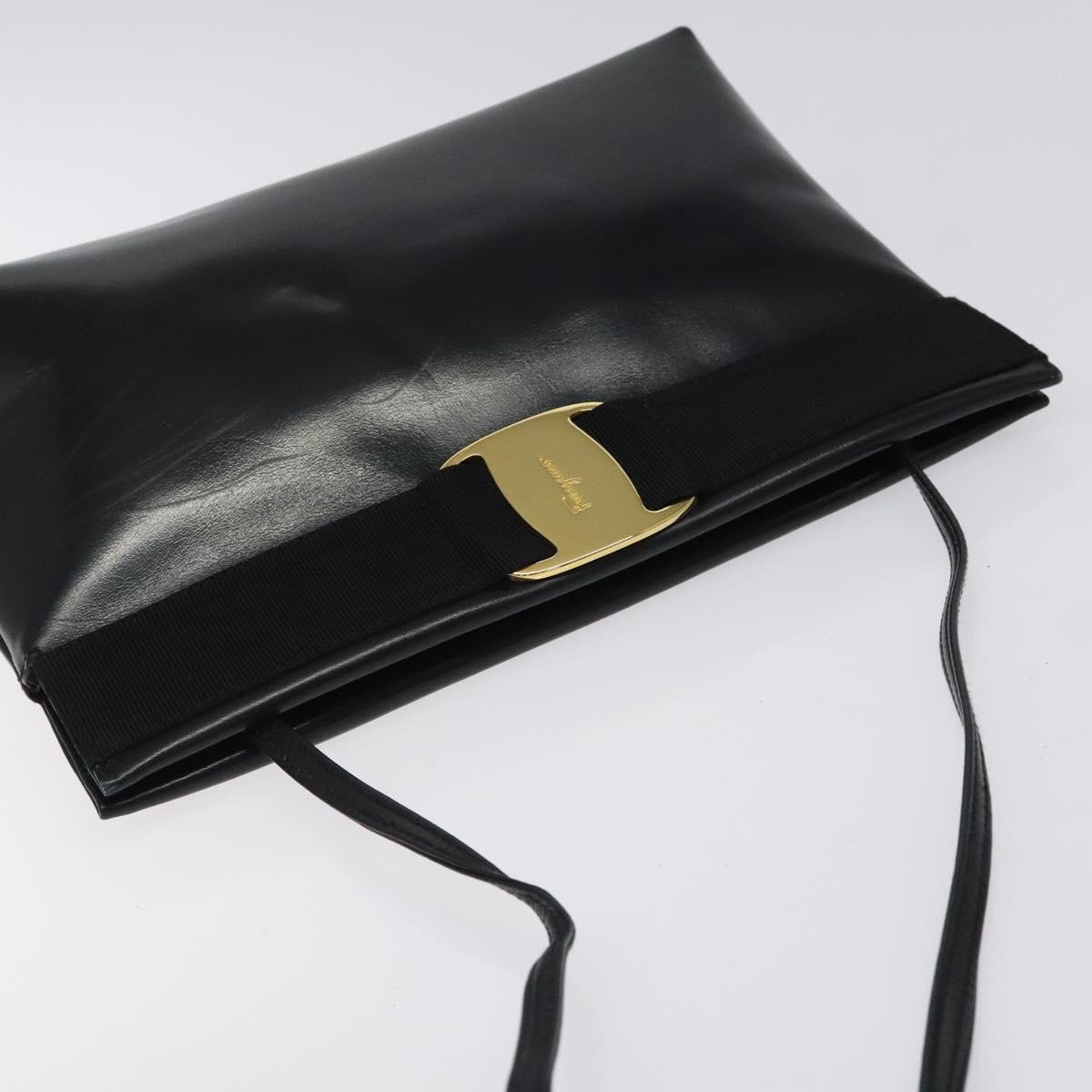 Salvatore Ferragamo Vala Shoulder Bag Leather Black Gold Auth bs26159