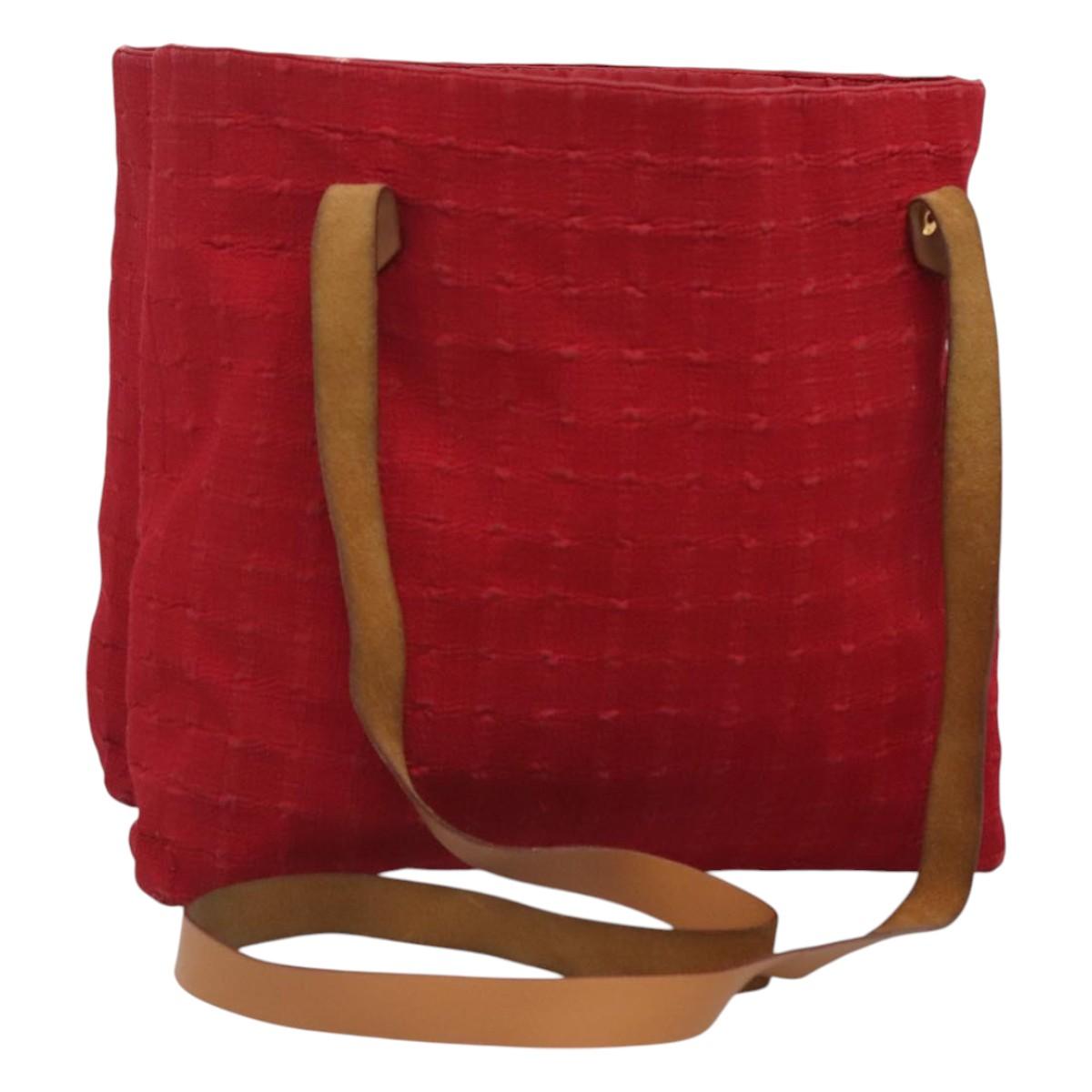 HERMES Amedaba Cabas Do Shoulder Bag Canvas Red Auth bs26182