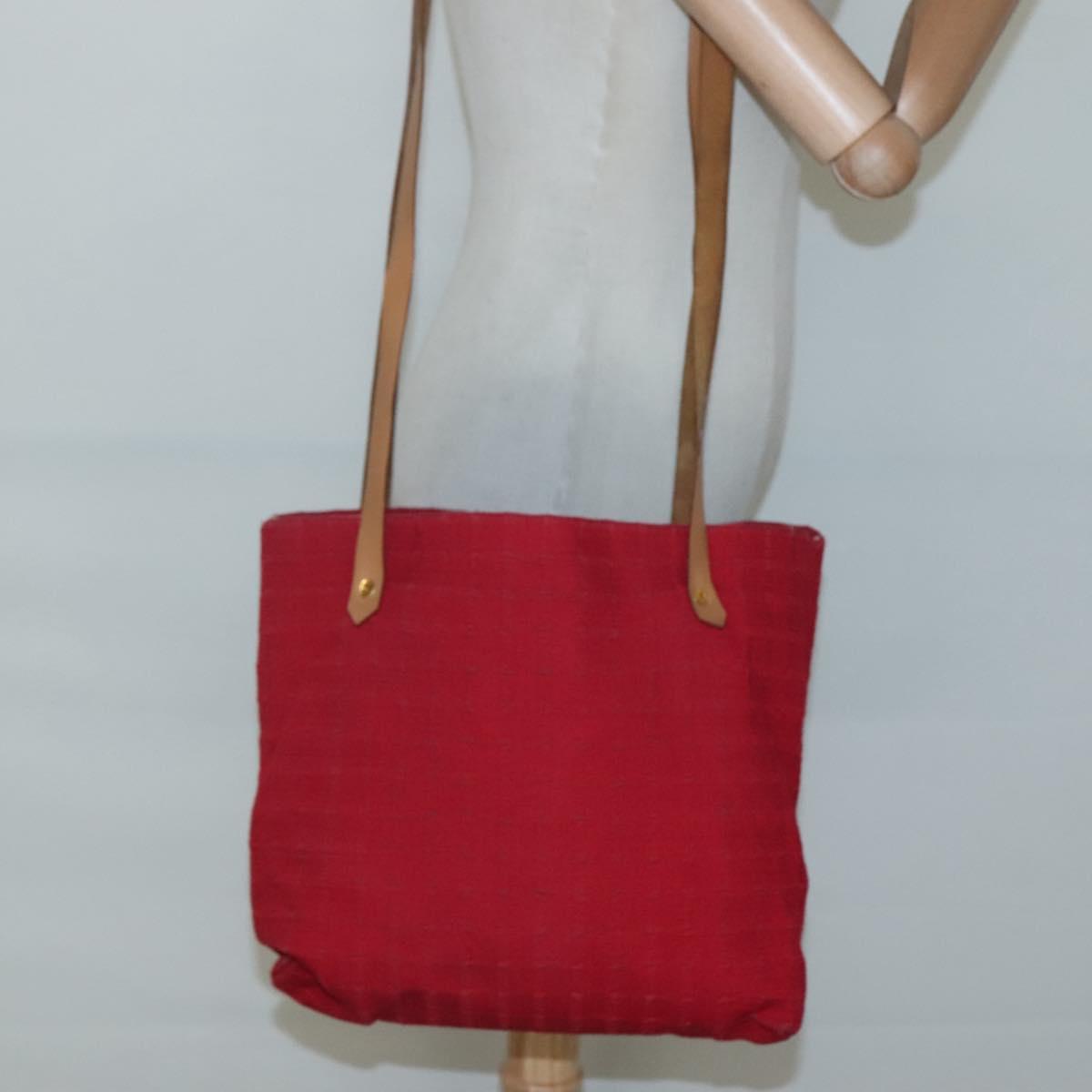 HERMES Amedaba Cabas Do Shoulder Bag Canvas Red Auth bs26182