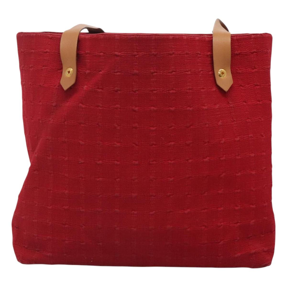 HERMES Amedaba Cabas Do Shoulder Bag Canvas Red Auth bs26182