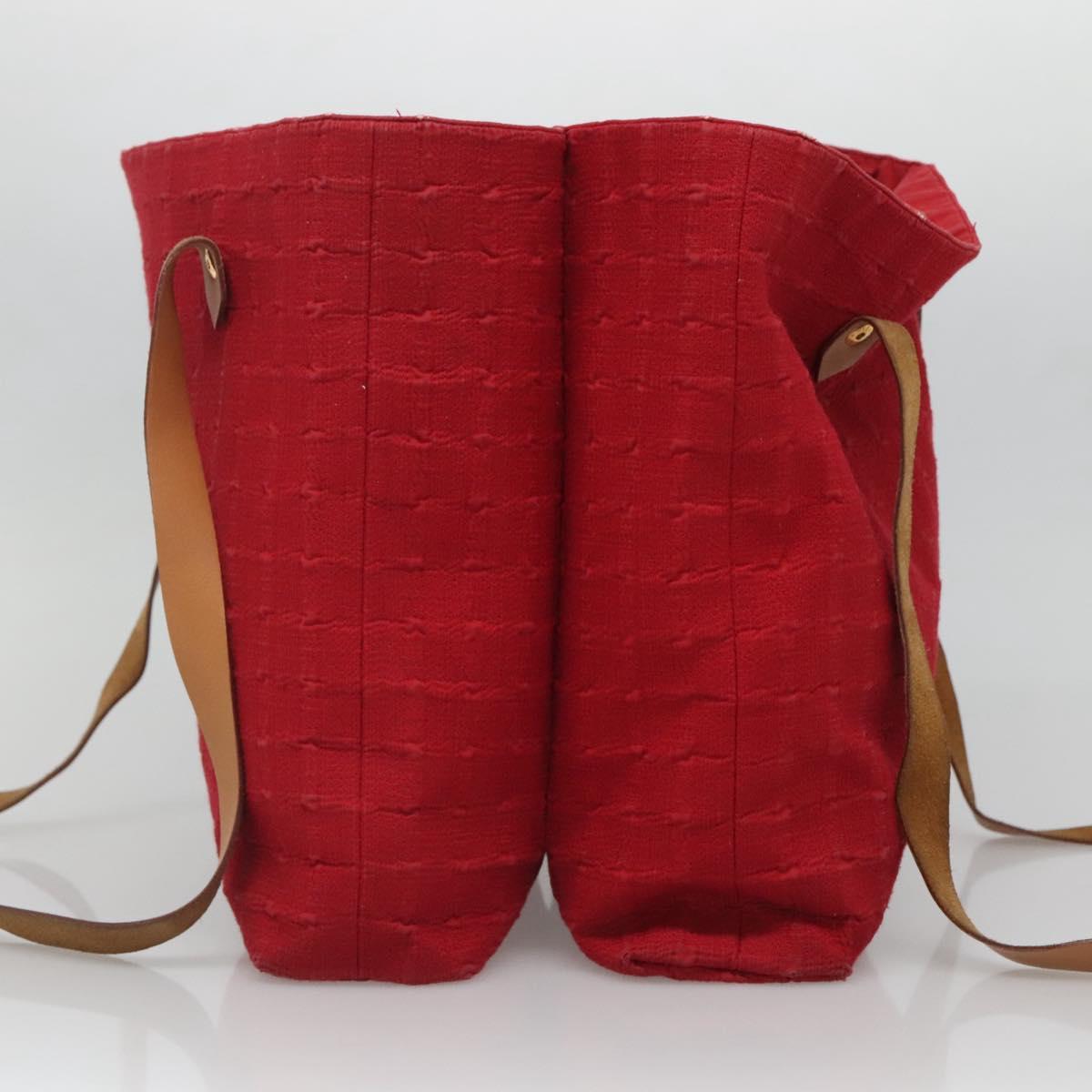 HERMES Amedaba Cabas Do Shoulder Bag Canvas Red Auth bs26182