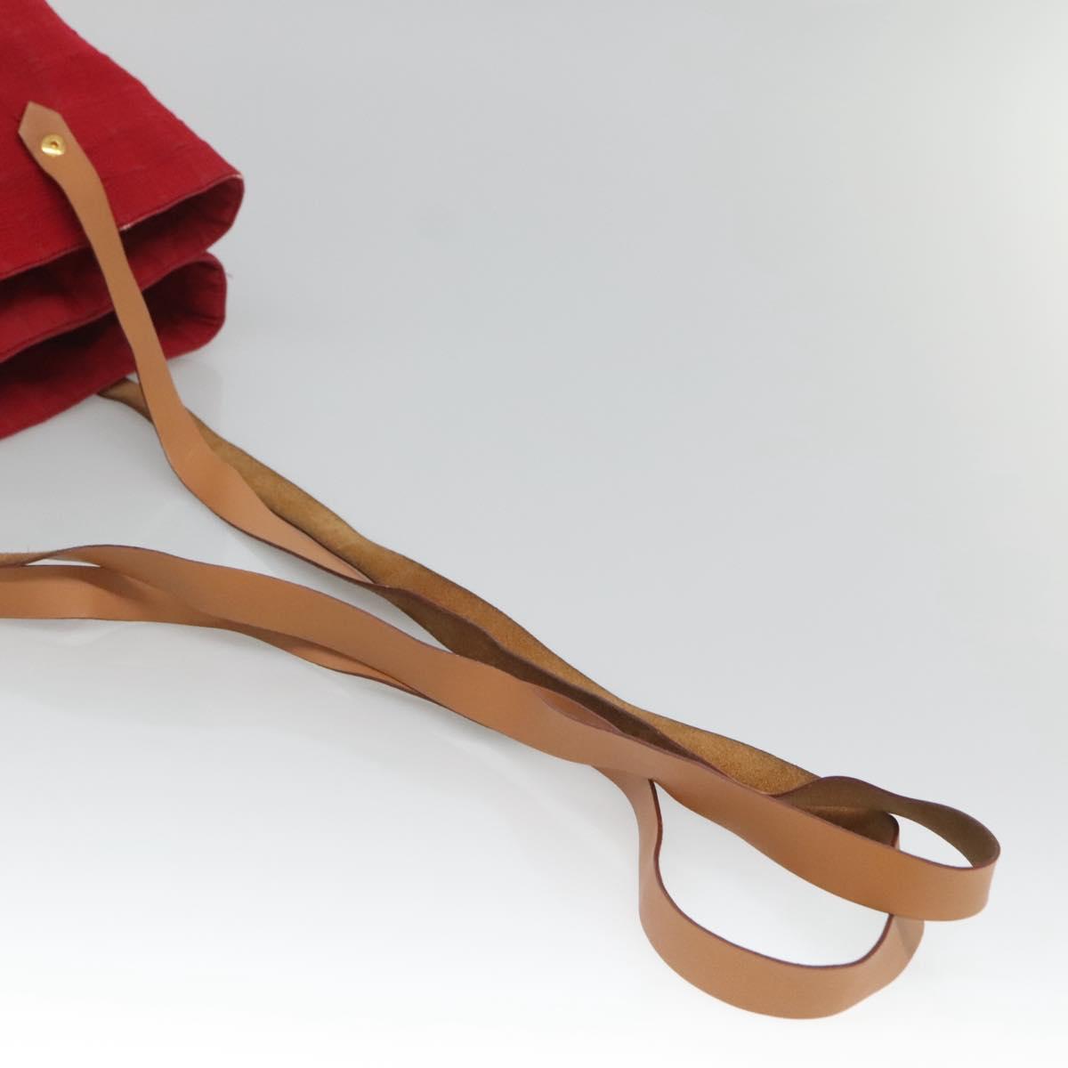 HERMES Amedaba Cabas Do Shoulder Bag Canvas Red Auth bs26182