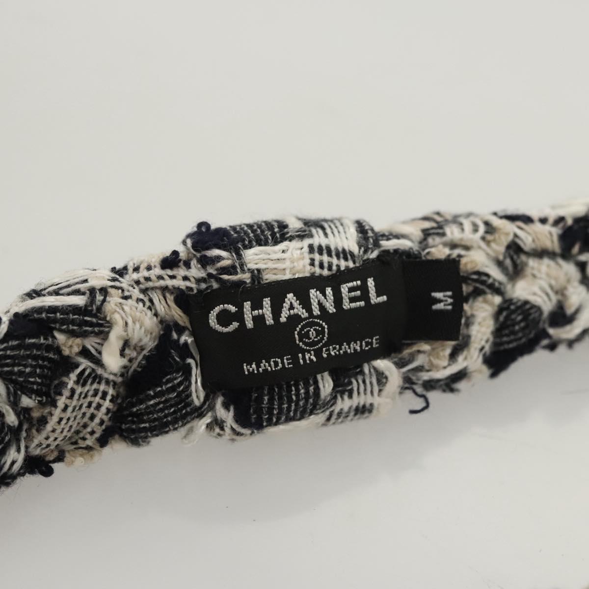CHANEL Hair Band Tweed White Navy CC Auth bs26189