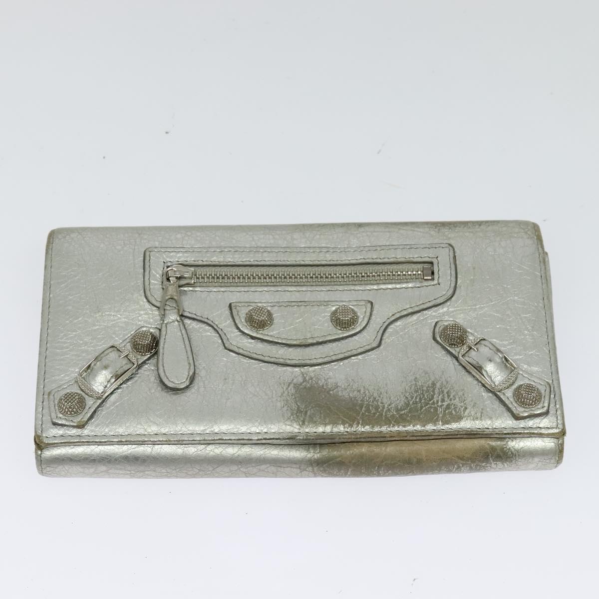 BALENCIAGA Wallet Leather 3Set Black Silver blue Auth bs26196