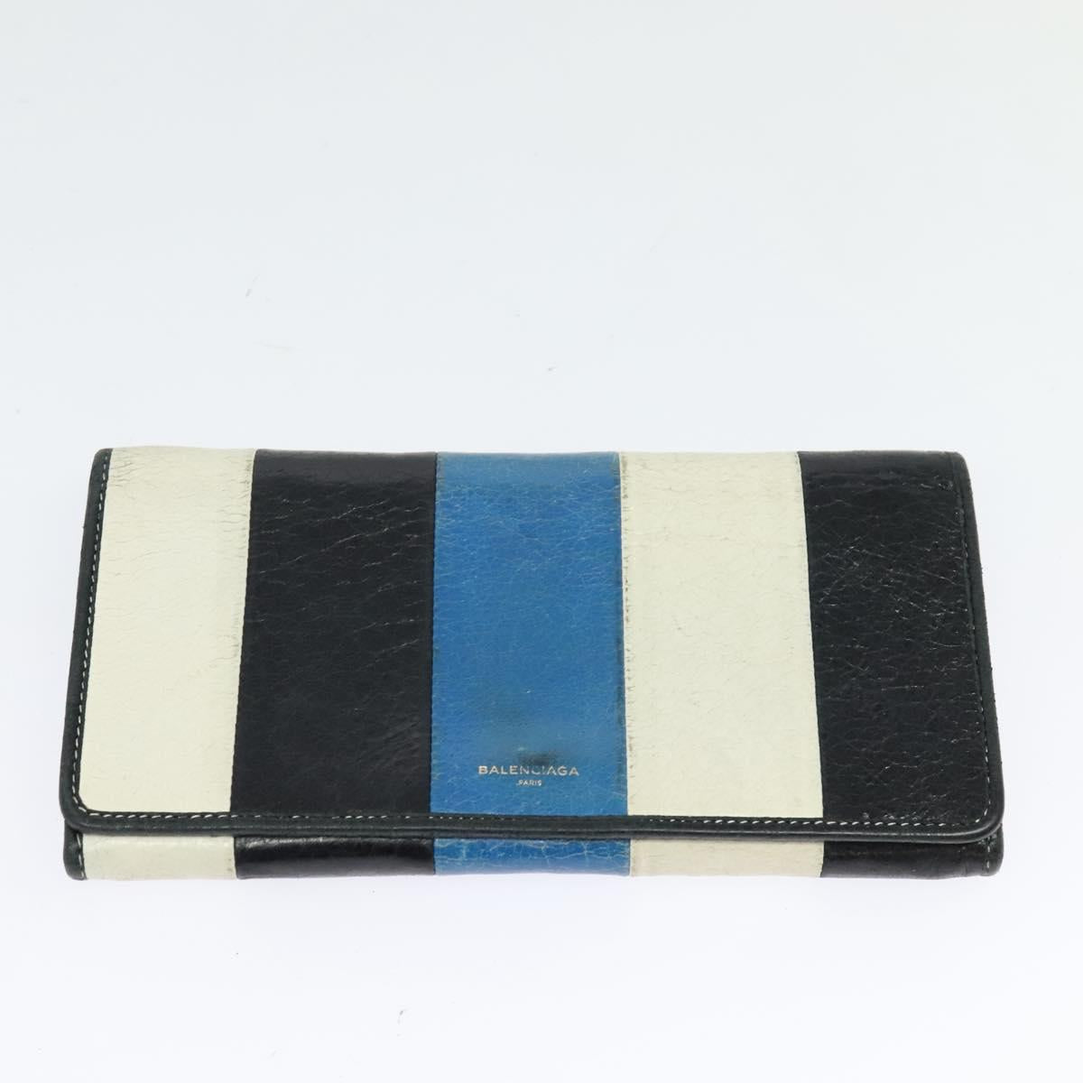 BALENCIAGA Wallet Leather 3Set Black Silver blue Auth bs26196