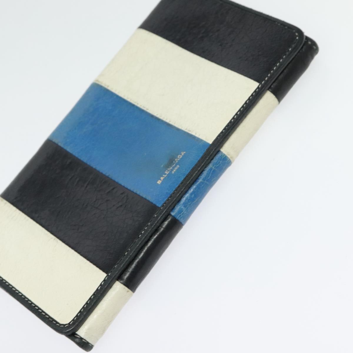 BALENCIAGA Wallet Leather 3Set Black Silver blue Auth bs26196