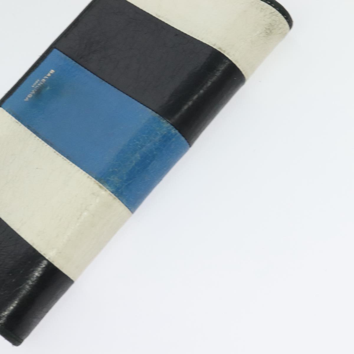 BALENCIAGA Wallet Leather 3Set Black Silver blue Auth bs26196