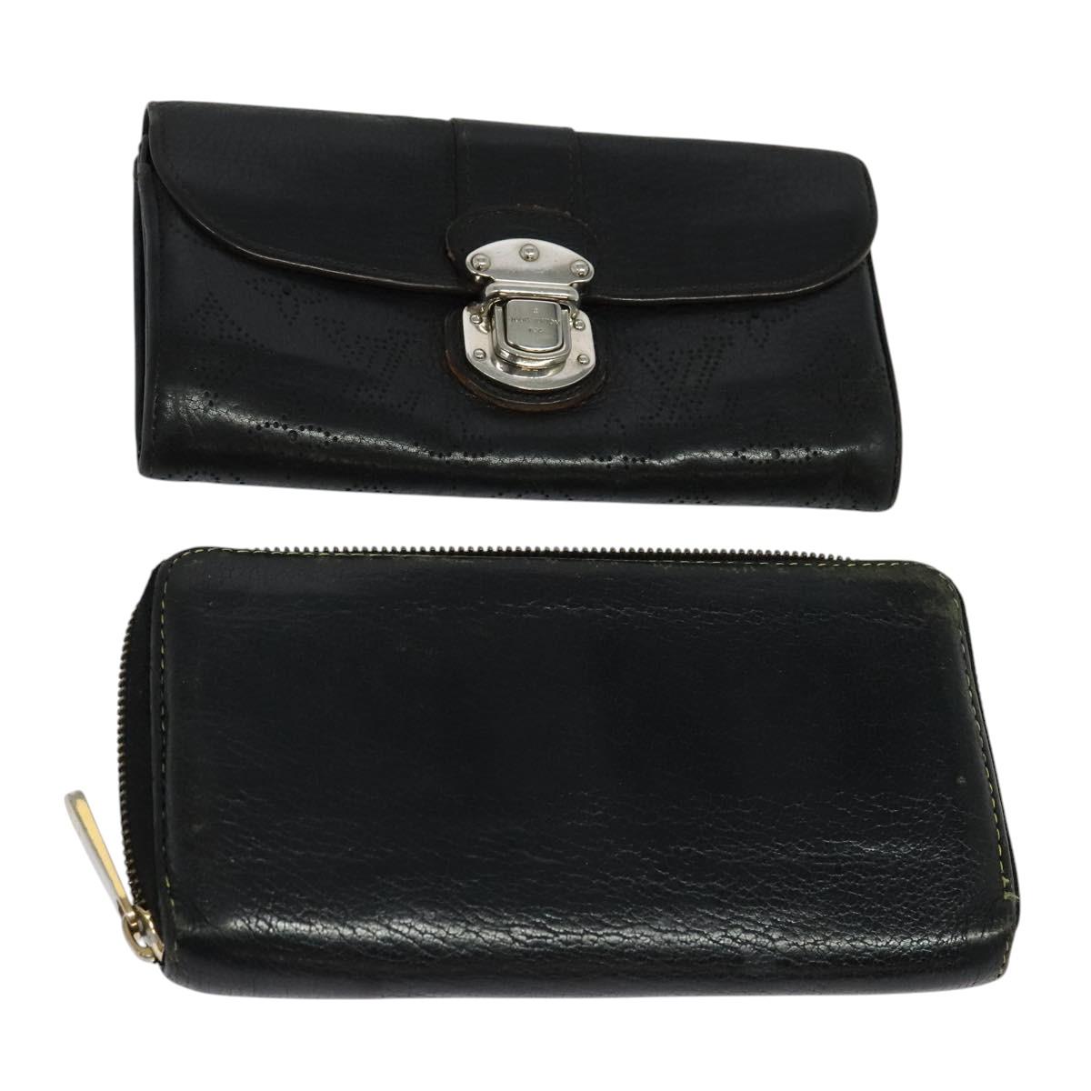 LOUIS VUITTON Suhari Wallet Leather 2Set Black LV Auth bs26197