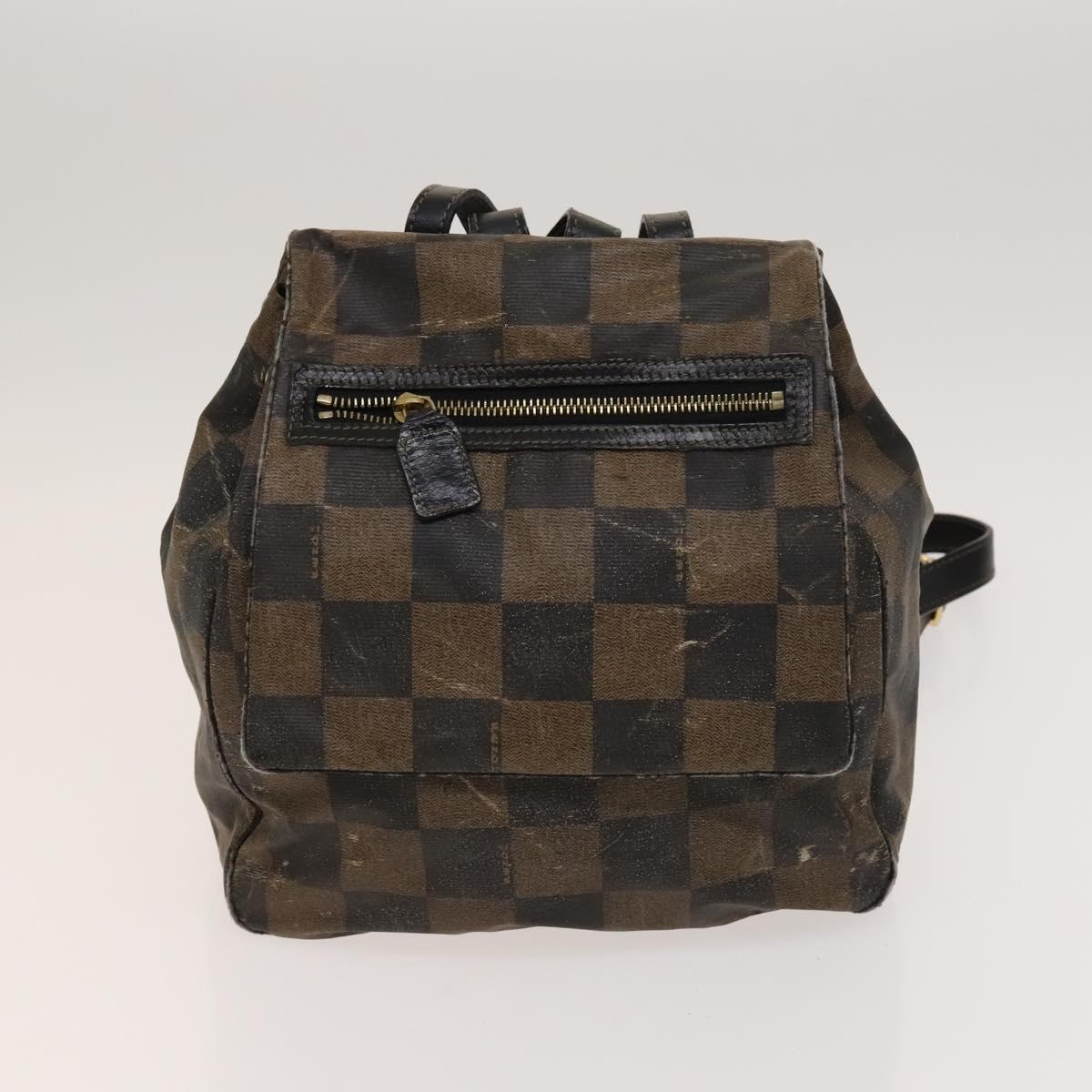 FENDI Pecan Bag PVC 3 Set Brown Black Auth bs26207