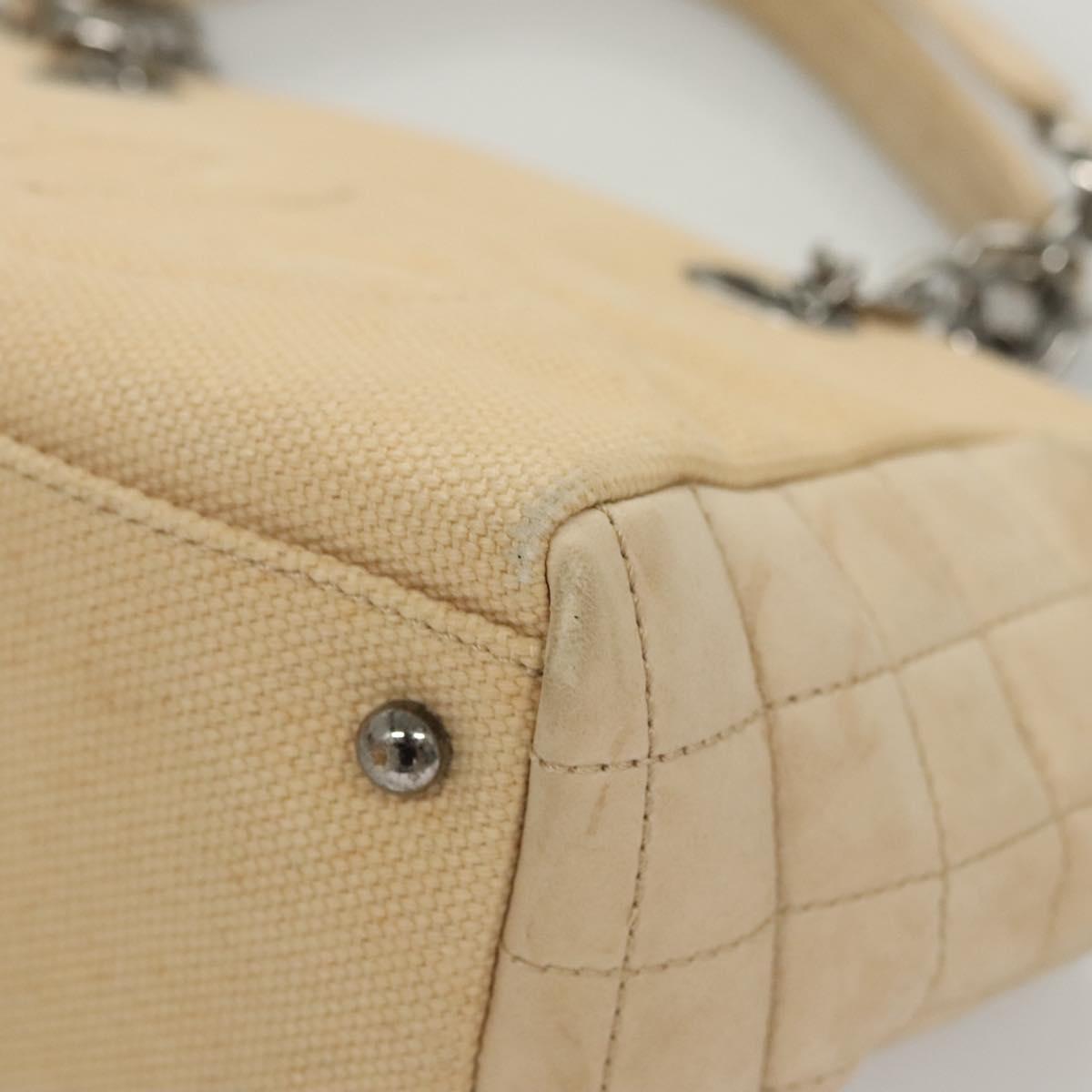 CHANEL Choco Bar Chain Hand Bag Canvas Beige CC Auth bs26212