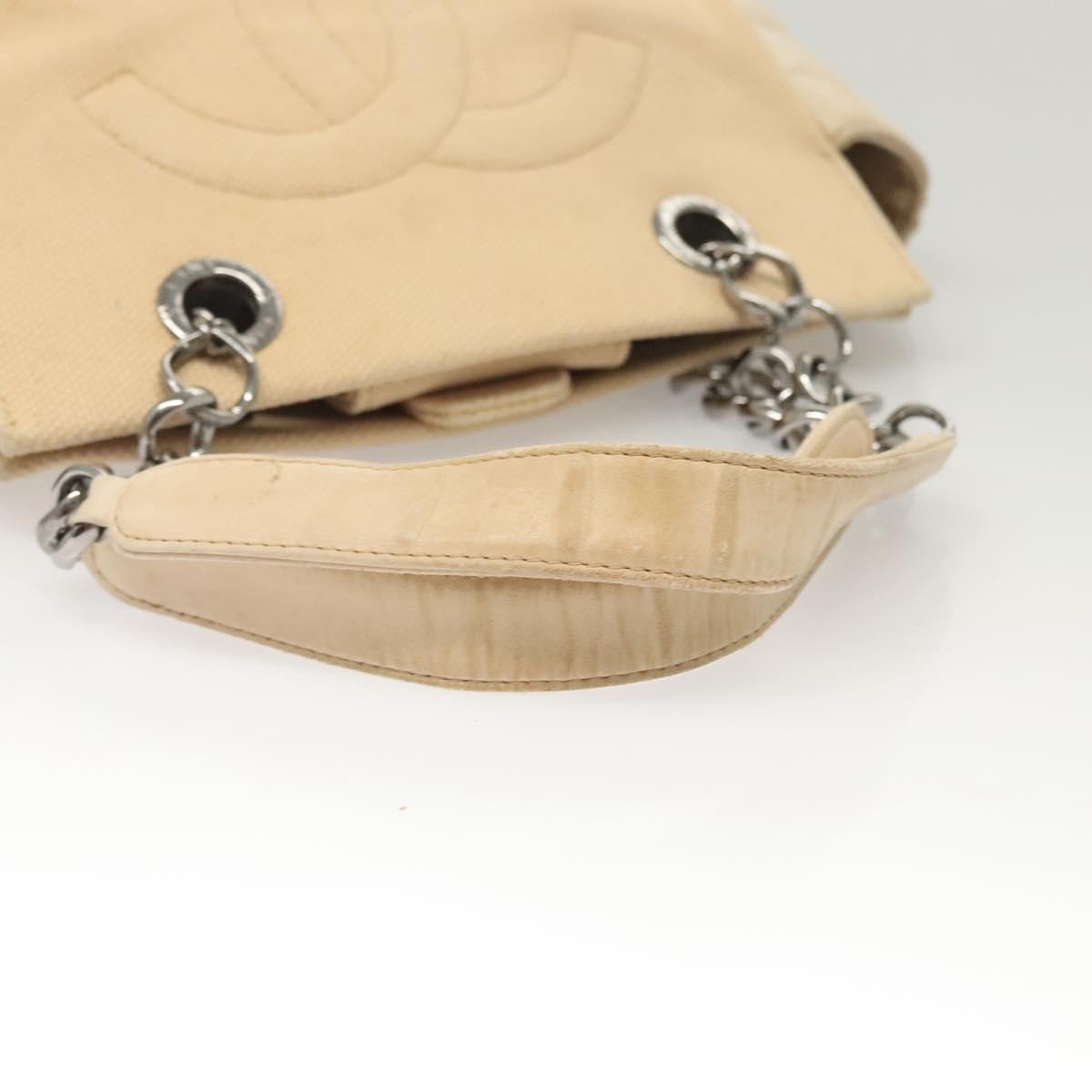 CHANEL Choco Bar Chain Hand Bag Canvas Beige CC Auth bs26212