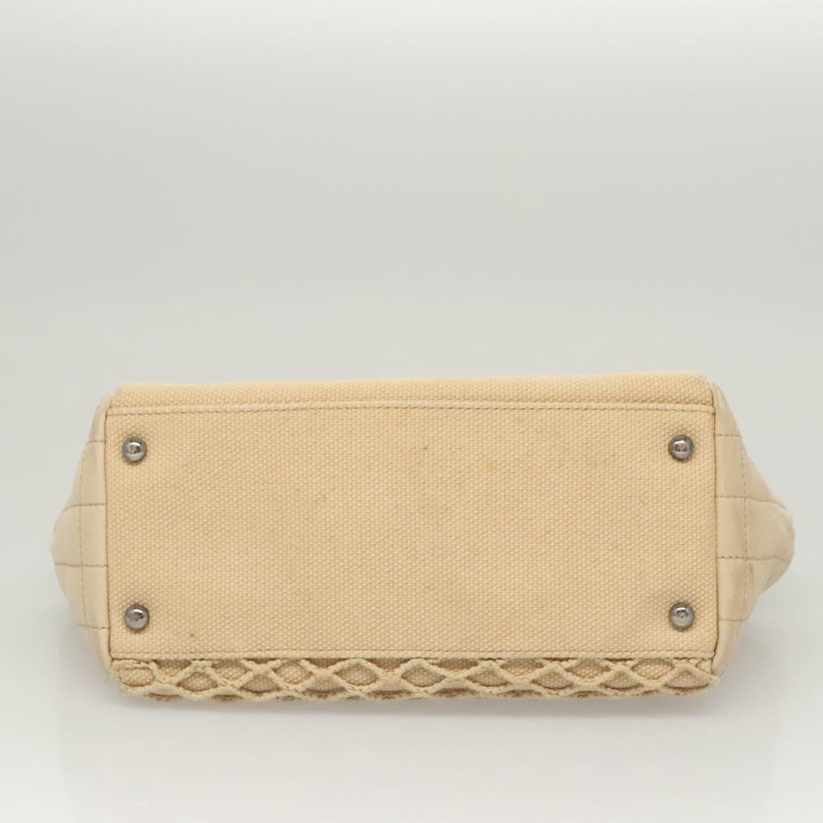 CHANEL Choco Bar Chain Hand Bag Canvas Beige CC Auth bs26212