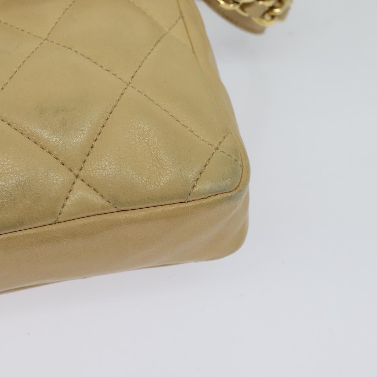 CHANEL Matelasse Chain Waist bag Lamb Skin Beige Gold CC Auth bs26213