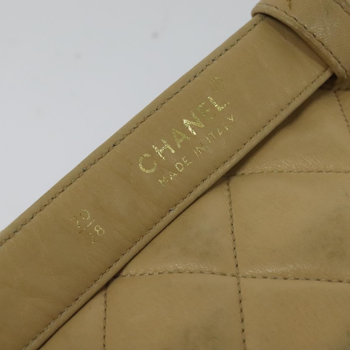 CHANEL Matelasse Chain Waist bag Lamb Skin Beige Gold CC Auth bs26213