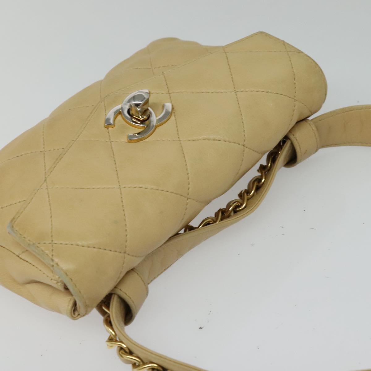 CHANEL Matelasse Chain Waist bag Lamb Skin Beige Gold CC Auth bs26213