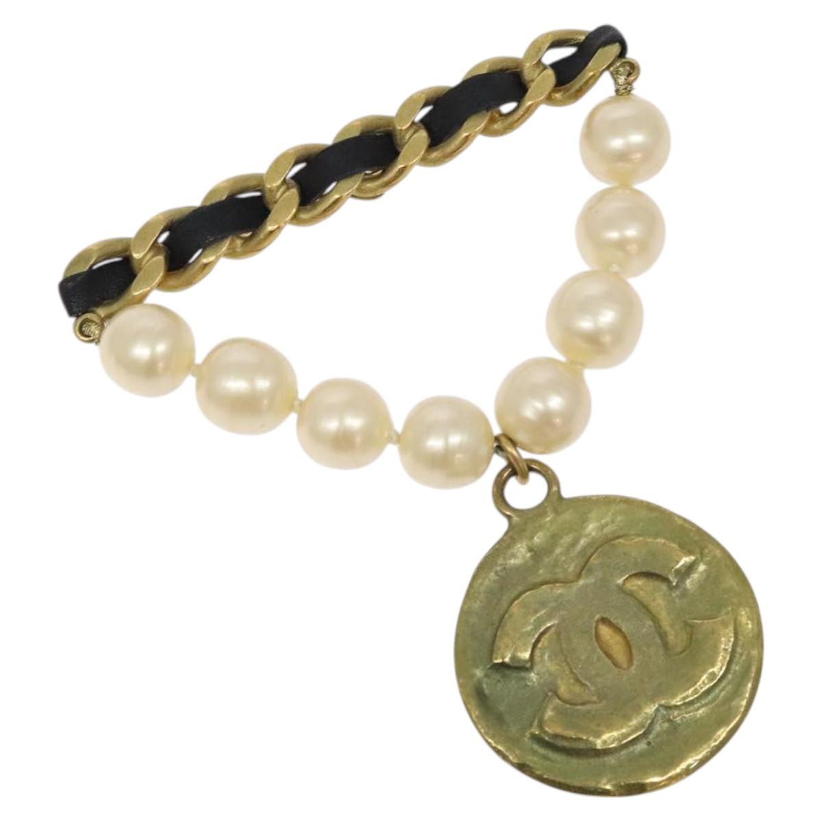CHANEL Brooch metal Gold Tone CC Auth bs26226
