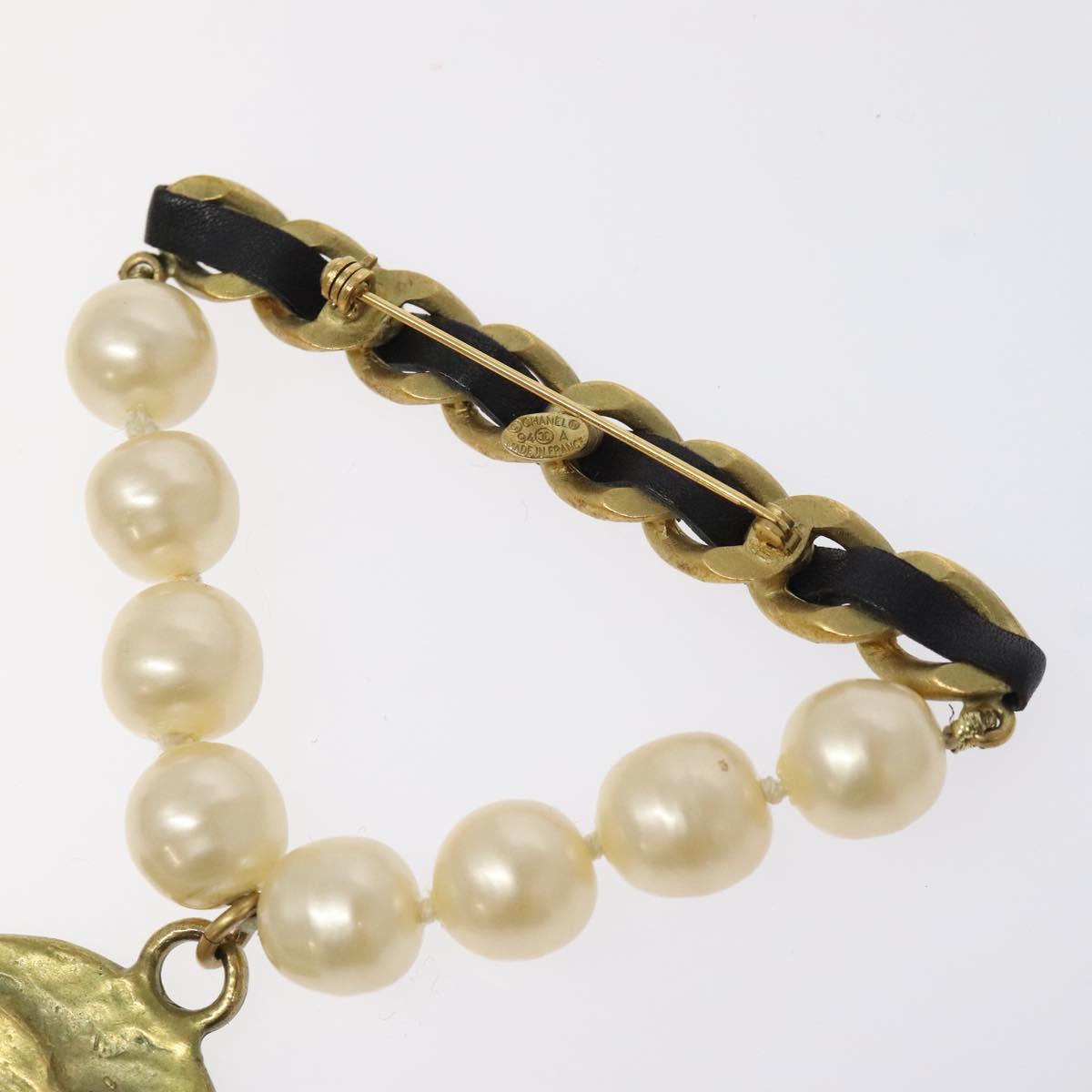 CHANEL Brooch metal Gold Tone CC Auth bs26226