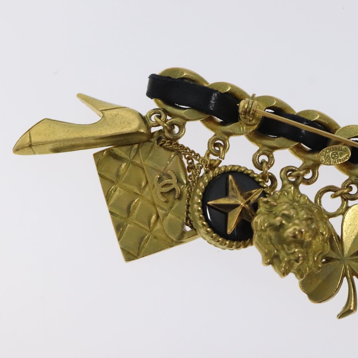 CHANEL Brooch metal Gold Tone CC Auth bs26227