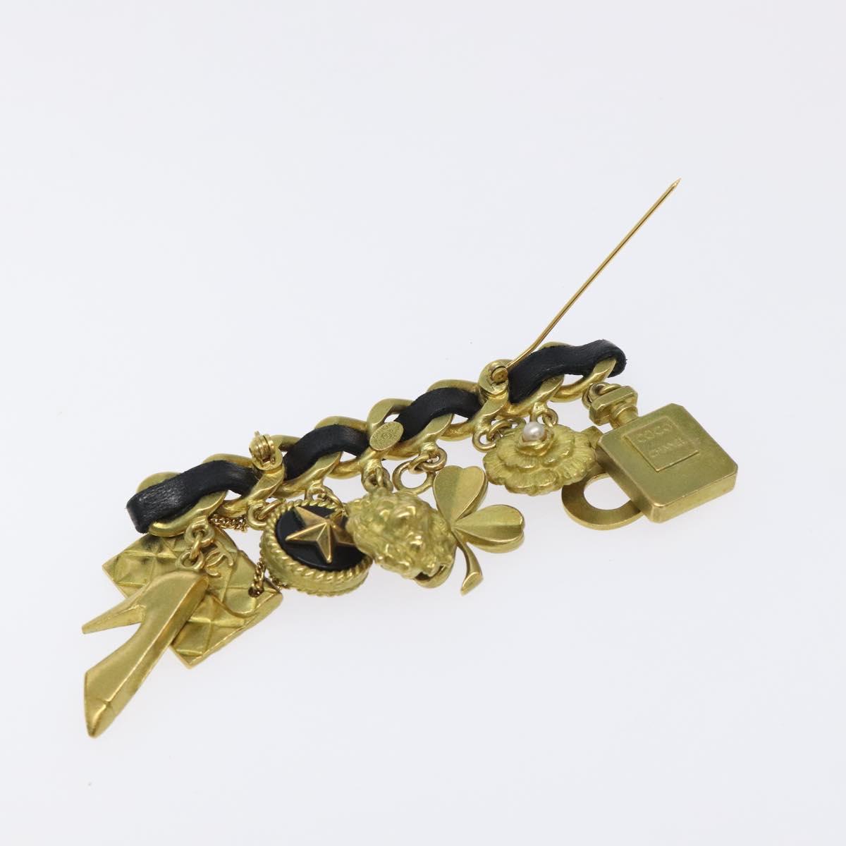 CHANEL Brooch metal Gold Tone CC Auth bs26227