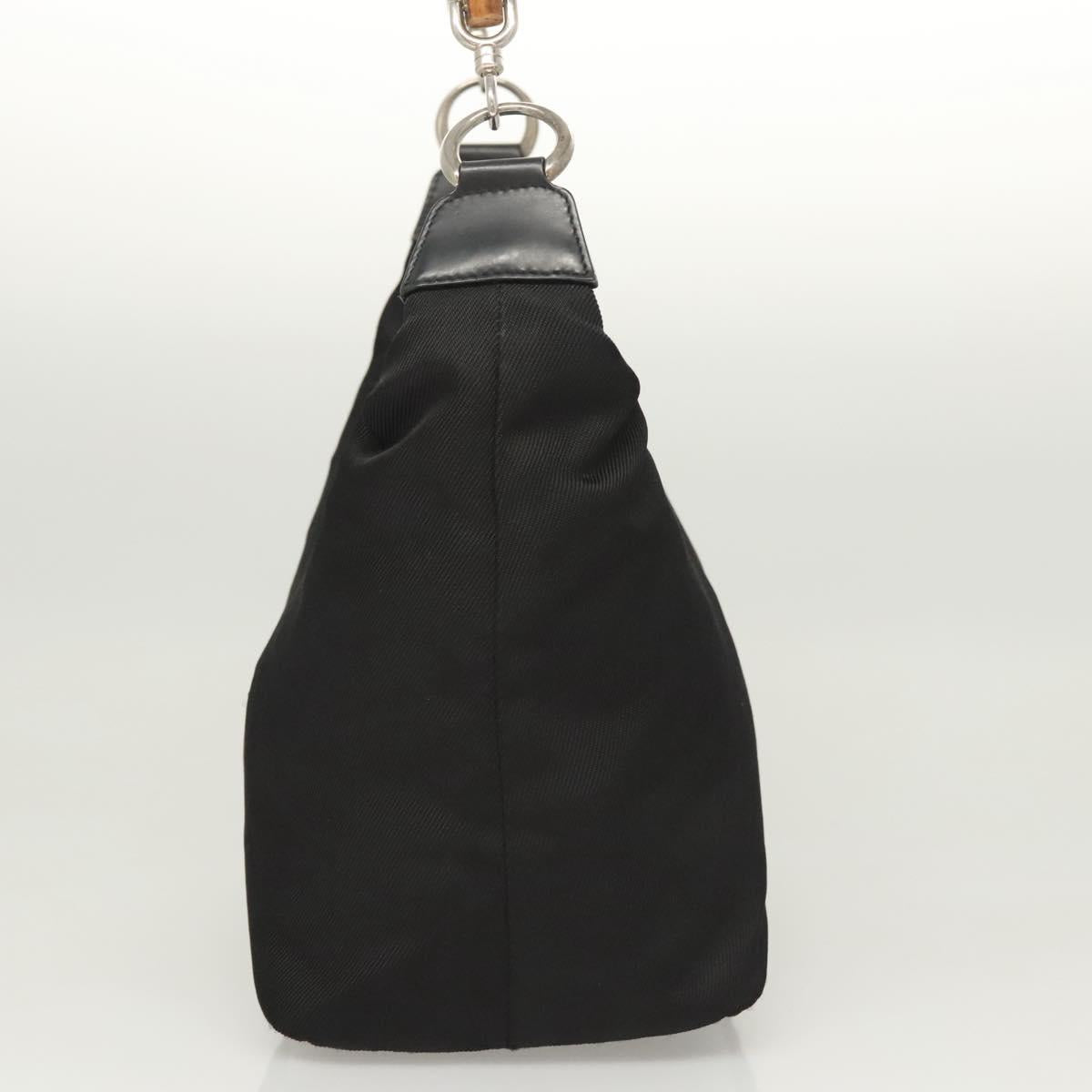 GUCCI Bamboo Hand Bag Nylon Black Silver 000 1956 0531 Auth bs26234