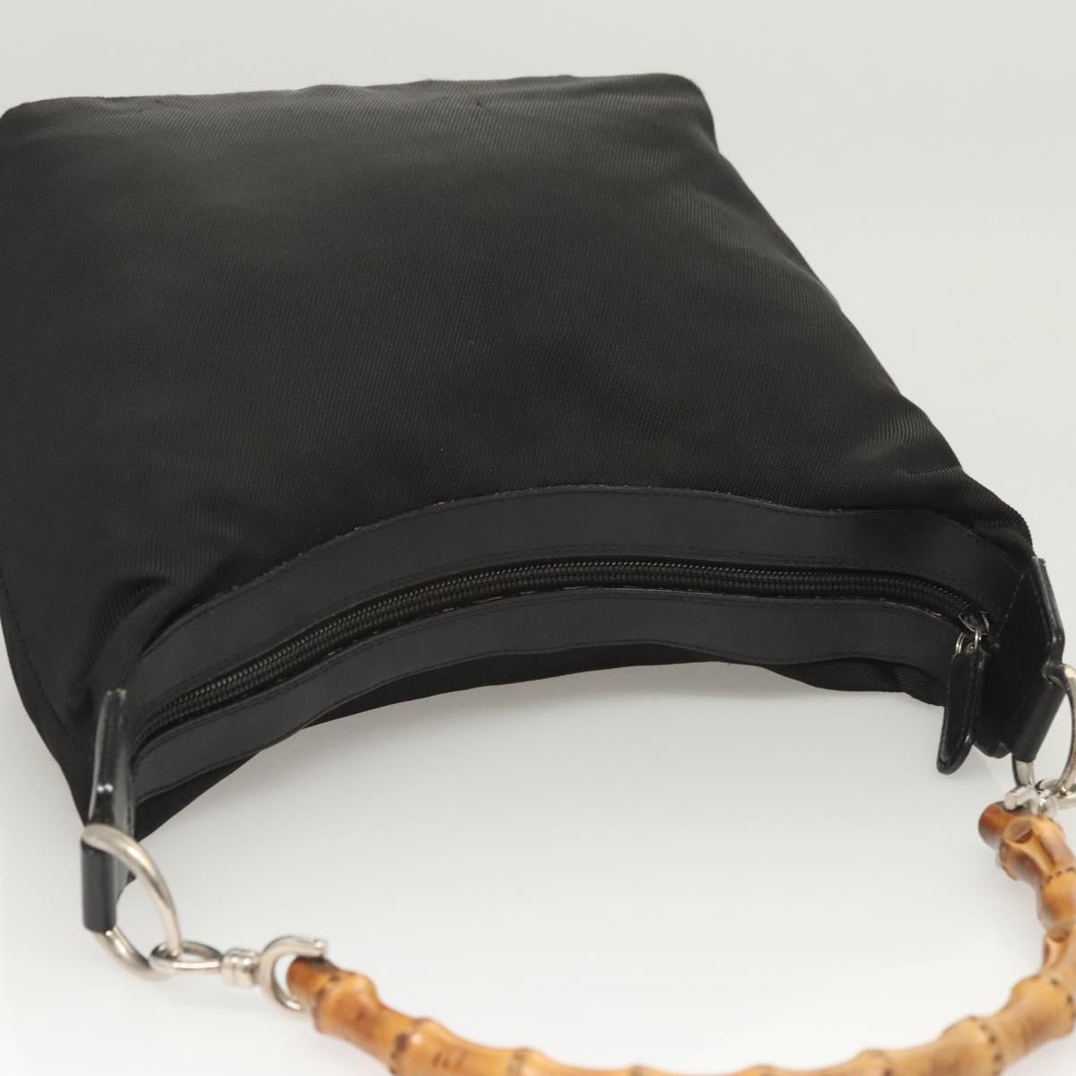 GUCCI Bamboo Hand Bag Nylon Black Silver 000 1956 0531 Auth bs26234