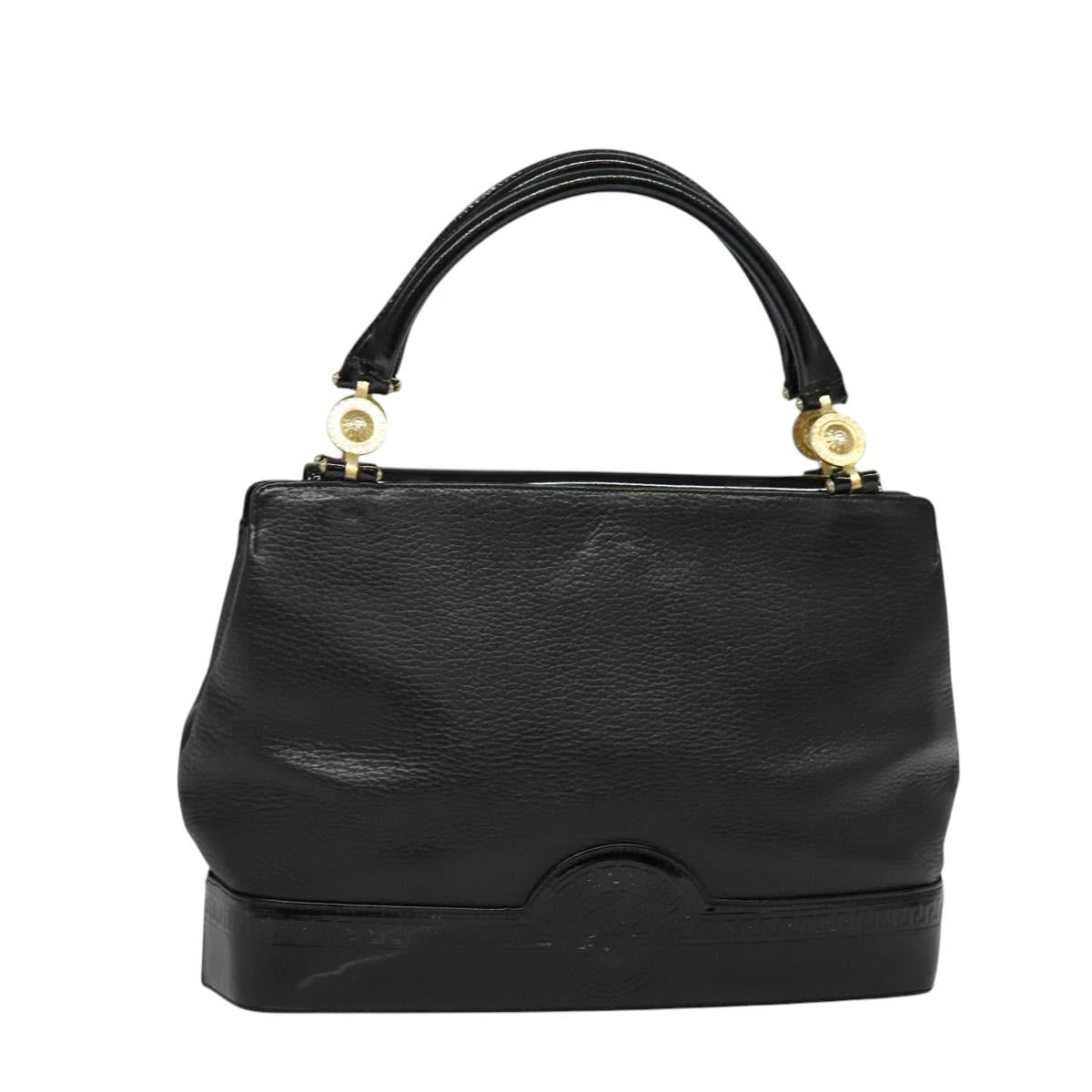 VERSACE Hand Bag Leather Black Gold Auth bs26249