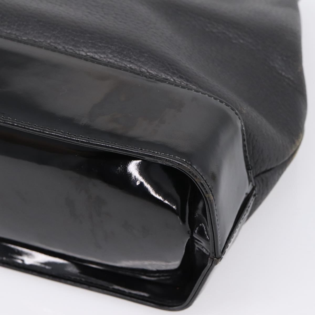 VERSACE Hand Bag Leather Black Gold Auth bs26249