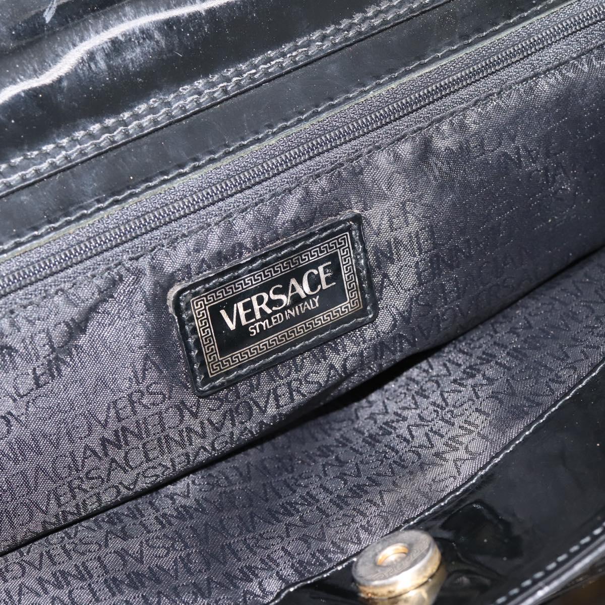 VERSACE Hand Bag Leather Black Gold Auth bs26249